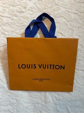 Louis Vuitton Orange paper bag Tote with Blue Ribbon Handles